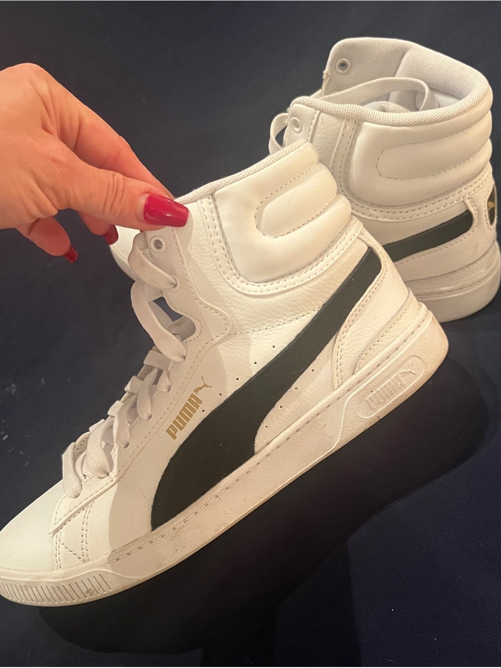 Puma White High-Top Sneakers with Black Formstripe and Gold Accent